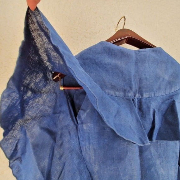 Tish Cox Dress 2XS Blue 100% Linen Mini Ruffles Knee Length Made in Texas USA - Picture 6 of 12